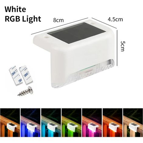 (Lot de 3 lampes solaires blanches RGB) Lampes solaires LED étanches pour terrasse, escaliers, rampes, clôtures, jardins, patios et allées. (1/5)