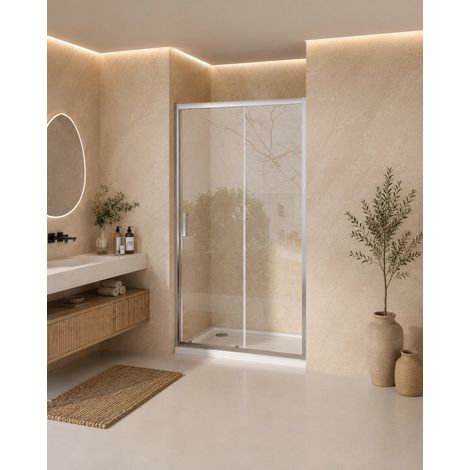 Nicchia doccia 140 cm Nuvola Slim scorrevole 6 mm trasparente cromo H 190 (1/5)