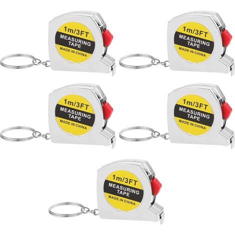 Mini ruban à mesurer avec porte clés, 1 mètre/3 pieds ruban à mesurer rétractable petit ruban de mesure portable ruban à verrou coulissant 5 pièces (1/5)