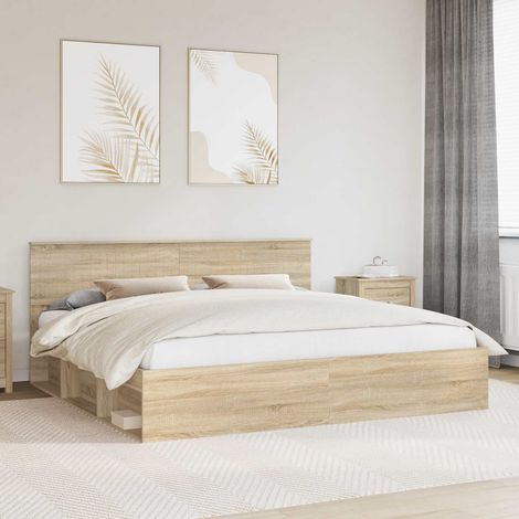 vidaXL Bed Frame Sonoma Oak 200 x 200 cm Solid Pine Wood (1/5)