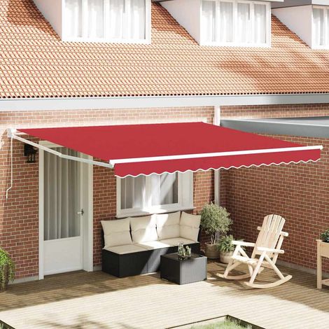 Toldo retráctil Rojo 400 x 300 cm 100% Poliéster y Aluminio