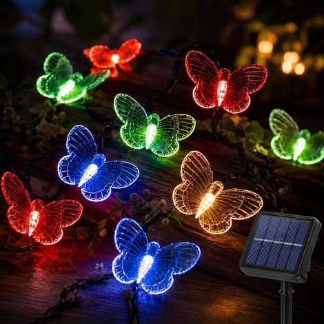 Guirlande solaire papillon 5 m 20 LED multicolore, 8 modes, étanche, extérieur, jardin et balcon (1/5)