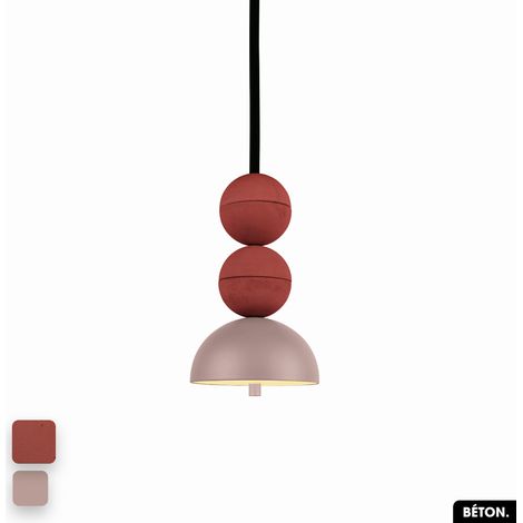 Lampe de suspension en béton - BOSFOR CONCRETE TERRE ROUGE - ROSE 2 BALLES LED 14W (1/3)