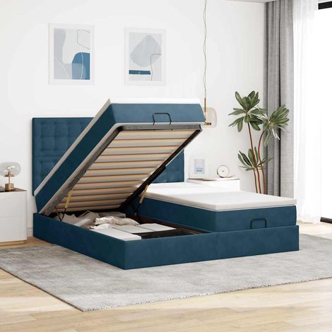 VidaXL Cadre de lit ottoman avec matelas bleu foncé 160x200 cm velours (1/5)