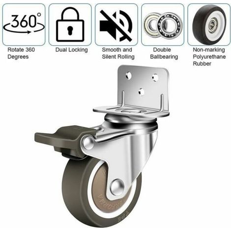 Roulettes Pivotantes - 50 mm - Charge 100 kg - Rotation 360° - 2 Avec Frein + 2 Sans Frein - Pour Meubles - Lot de 4 (1/4)