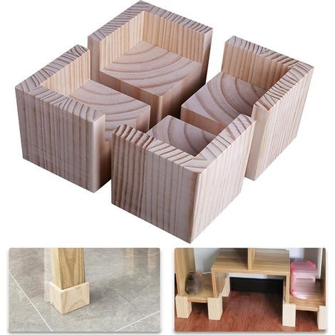 Juego de 4 elevadores de madera para muebles, elevadores de cama, patas elevadoras para muebles de escritorio y cama (5, 5, 10) (1/5)