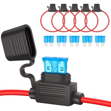 Stück 16AWG 12V Mittel-Inline-Sicherungshalter, wasserdichte ATC/ATO Steck-Flachsicherungshalter mit Kabel, Kfz-Sicherungsadapter mit 5 Stück 15A Standard-Sicherungen für Auto/LKW/Motorrad/Boot (1/5)