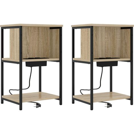 Lot de 2 chevets avec station de charge, bois d’ingénierie et acier, chêne Sonoma, 38 x 31 x 61 cm - PANGIVO (1/5)