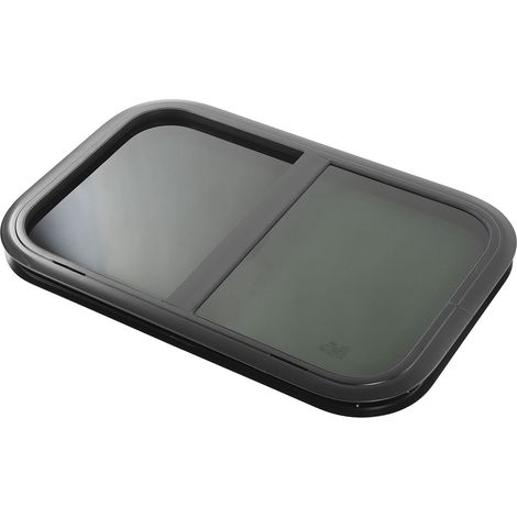 Horizontales Schiebefenster für Wohnmobile, 23,6 x 11,8 Zoll, UV-beständiges Sicherheitsglas, abnehmbares Moskitonetz inklusive, schwarz, geeignet für Wände mit einer Stärke von 43 bis 48 mm (1,7 bis (1/5)