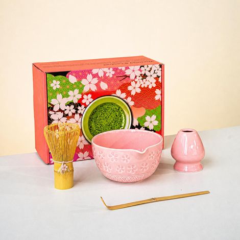Japanisches Matcha-Tee-Set, Kirschblütenmuster, Matcha-Schale aus Keramik mit Öffnung, Baiben Li Geschenkbox, hochwertig (1/5)