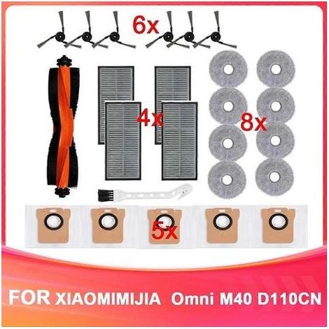 Pièces de rechange pour Xiaomi Mijia Omni M40 D110CN : brosse principale, filtre HEPA, chiffon de nettoyage, sac à poussière, climatiseur (1/5)