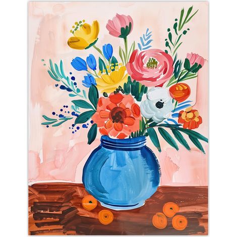 Flower Bouquet Vase and Fruit Still Life Painting Living Room Large Wall Art Poster Print Thick Paper 18X24 Inch (1/5)