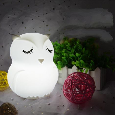 Filiyano – lampe de chevet LED – Veilleuse hibou pour enfants, lampe de chevet LED rechargeable, veilleuse en silicone à 9 couleurs changeantes pour (1/5)