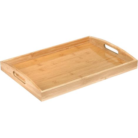 Plateau en Bambou avec Poignées, Plateau de Service et de Petit Déjeuner, Thé et Table Basse, Décoratif de Cuisine (40 x 28 x 5 cm) (1/5)