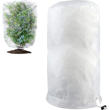 1 x Protection hivernale pour plantes, blanche, résistante au gel, 1,2 x 1,8 mètre, avec fermeture à cordon, réutilisable. (1/5)
