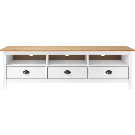 Meuble TV, Étagère TV, Meuble de Salon, Hill Range Blanc 158x40x47 cm Bois de pin solide OIB6271E (1/4)