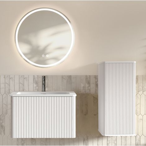 Mueble de baño con lavabo y espejo LED 60 cm, blanco HAVRYA (1/5)