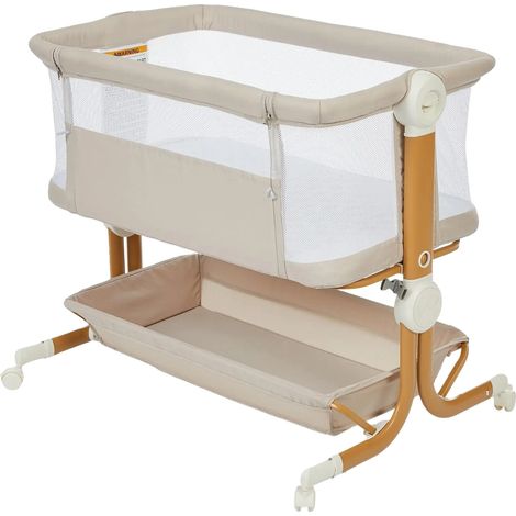 Berceau, Lit d'appoint 2-en-1, Hauteur réglable, Beige (1/2)