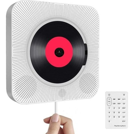 Lecteur CD Portable avec Bluetooth,Haut-Parleur HiFi Mural intégré,Haut-parleurs Audio pour la Maison avec Radio FM à Distance,Prise