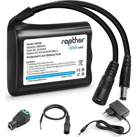 Batterie Lithium-ION Rechargeable 12 V 2600 mAh avec Chargeur, Compatible avec Les appareils 12 V, Les projets de Bricolage, Les radios, Les Lampes de pêche, Les Bandes (1/5)