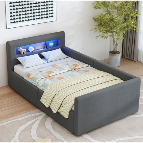 Letto contenitore LED velluto grigio 90x200 OKMYHOME (1/5)