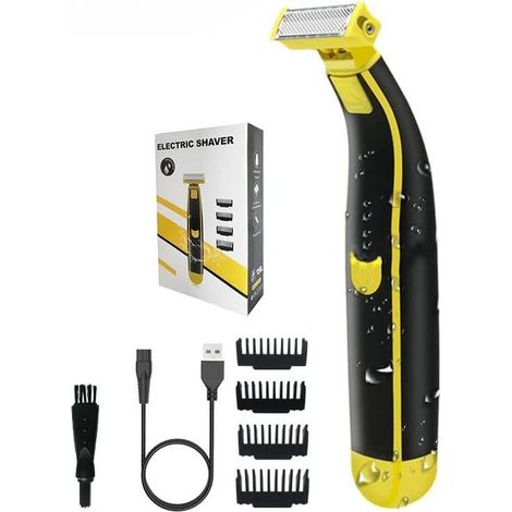 Tondeuse à poils corporels pour hommes Rasoir électrique étanche IPX5 Lames en céramique hypoallergéniques Rechargeable USB (1/5)