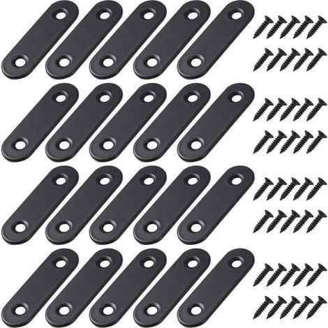 Equerre de Fixation Plats Droits Support en Droit Plat Metalliques Equerres avec Vis pour Bois Meubles Placard Réparation Support 50 16mm Noir 20 Pièces (1/5)