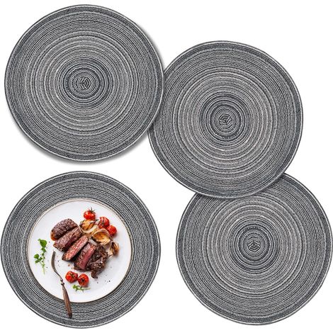 Set mit 4 runden Platzsets, waschbar, geflochten, hitzebeständig, aus Baumwolle, für Esstisch, Küche, Hochzeitsfeier, Hotel