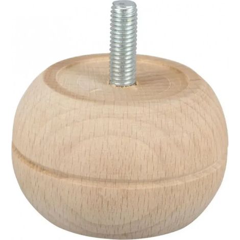 Pied de meuble boule fixe M8 en pin brut – Diamètre 65mm – Hauteur 40mm – Facile à visser pour meubles en bois – Cime