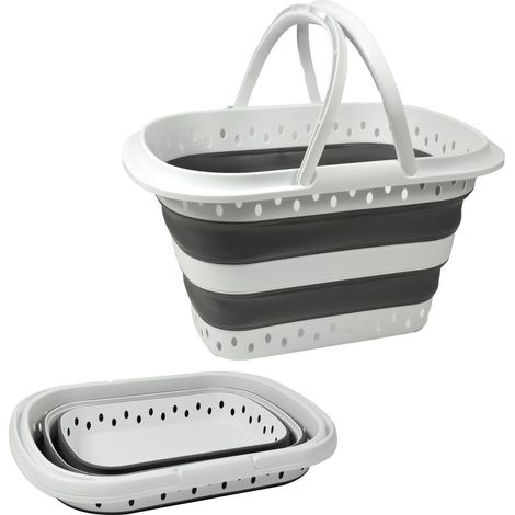 MAURY'S CESTO PORTA BIANCHERIA PIEGHEVOLE CON MANICI GRIGIO E BIANCO 40 LT (1/2)