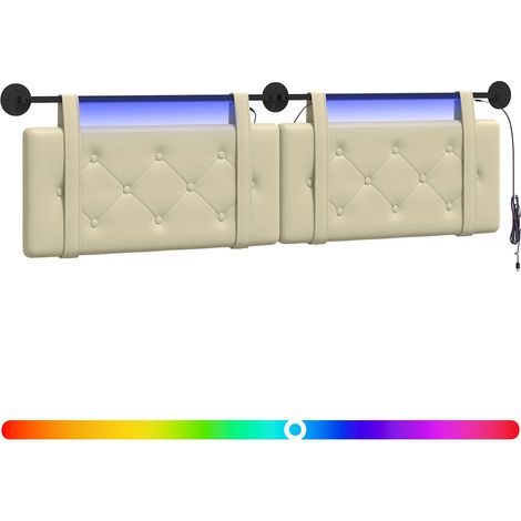 Hanging Headboard with LED Light Cream Faux Leather vidaXL