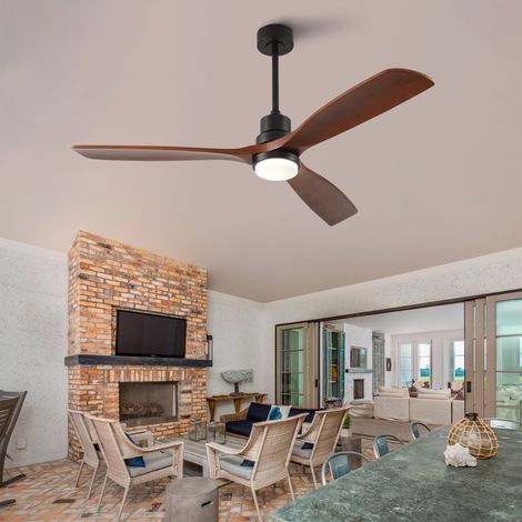 Ventilateur de plafond de 152 cm (60 pouces) avec hélice à trois pales en bois massif, moteur CC réversible silencieux 3CCT, télécommande à 6 vitesses avec fonction mémoire, convient aux villas, cuisi (1/5)