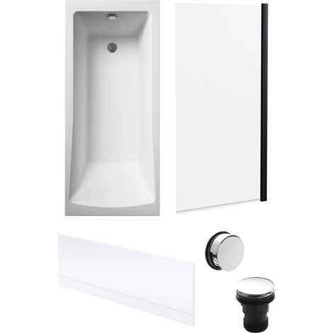 Square Single Ended 1700x700 with Front Bath Panel, Black Screen & Chrome Waste