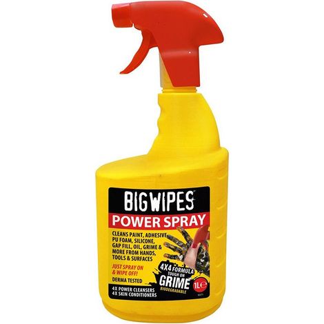 Pulvérisateur POWER SPRAY 1L – Nettoyant antibactérien pour surfaces dures – Élimine colle époxy, peinture, graisse et goudron – Big Wipes