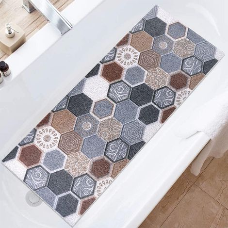 Duschmatte rutschfest 40x100cm PVC mit Ablauflöchern und Massagemuster Sechseckige Fliesen