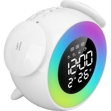 Réveil lumineux coloré avec horloge numérique, musique RGB, lampe de chevet en ABS pour bureau, chambre ou espace de travail. (1/4)