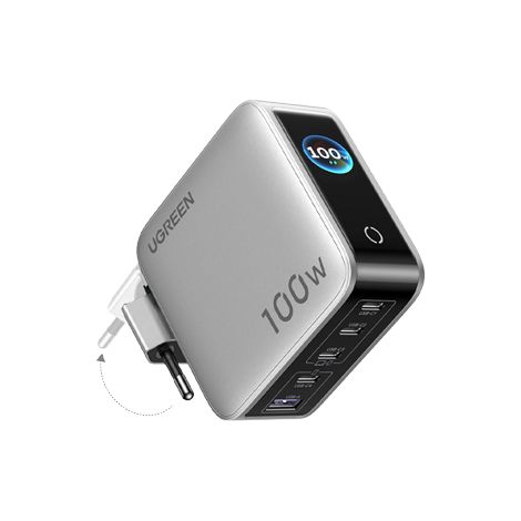 UGREEN 100W GaN Tech Nexode Pro Fast Wall Charger with Smart Display & Touch Control Grey. 5-in-1, 1x USB-A &, 4x USB-C