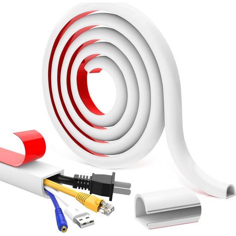 Goulotte Passe Cable, Cache Cable Mural Blanc autocollante, Passe Cable Mural en Silicone sur Le Mur, Goulotte Electrique protéger Un câble au Sol, 20×20mm – 2 Mètres (1/5)