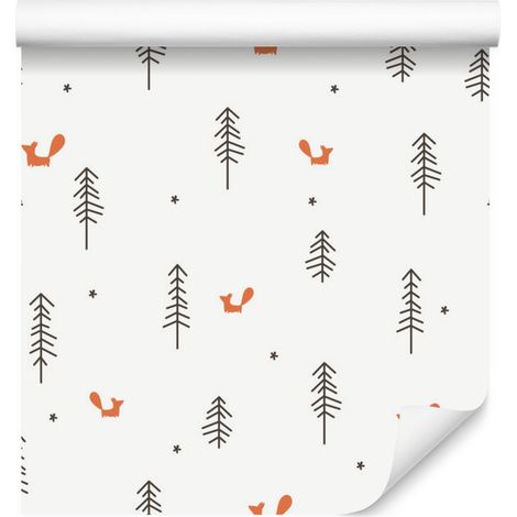 Papel pintado minimalista de zorros para salón y dormitorio, 50x1000 cm. (1/5)