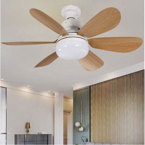 Ventilador de techo con luz E27, madera marrón, motor DC silencioso con control remoto para sala de estar y comedor.