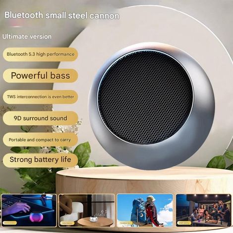 1x Mini-Bluetooth-Lautsprecher – Tragbarer, tragbarer Lautsprecher mit kraftvollem Bass, TWS-Verbindung, Stereo-9D-Surround-Sound und HiFi-Qualität – Silber