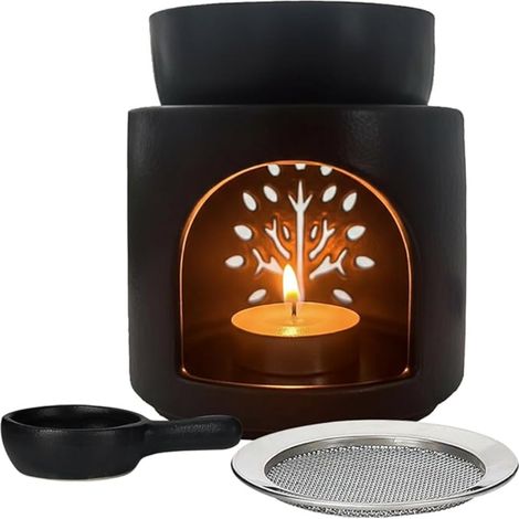 Diffuseur Huile Essentielle avec Un Tamis et Un Bol en céramique céramique Noire Mate Fondant parfumé pour bruleur (1/5)