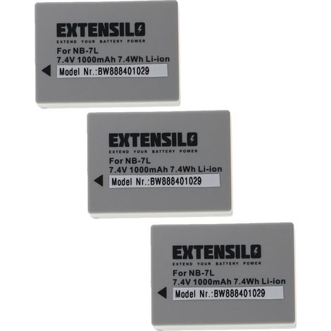 EXTENSILO 3x Akku Ersatz für Canon NB-7L für Kamera (1000 mAh, 7,4 V, Li-Ion) (1/3)