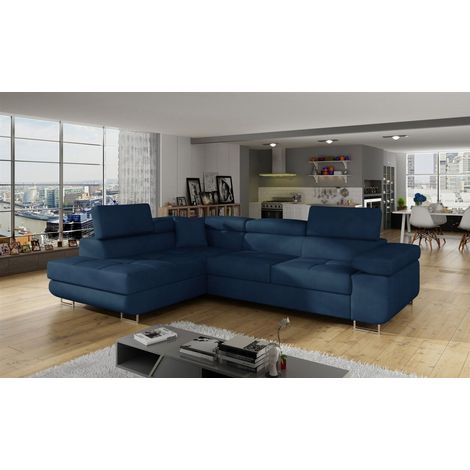 Ecksofa Schlafsofa SARRA in Stoff Kronos Dunkelblau Ottomane Links (1/5)
