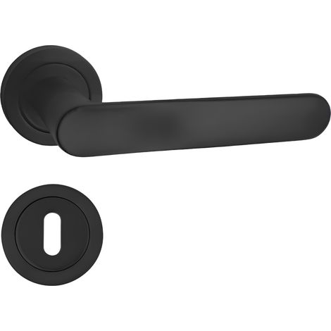 domino Türgriff Drückergarnitur BB-Buntbart Set Rund BB Rosette Türklinke für Zimmertür, Bürotür, Kellertür & Innentür Aluminium Schwarz Türdrückergarnitur OVAL-R BLACK (1/5)