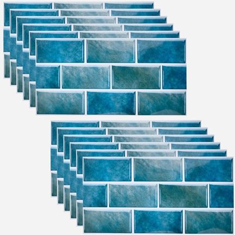 Carrelage Adhesif Mural 12Pcs 30x15cm, Stickers Autocollants, Film Imperméable pour Cuisine et Salle de Bain (Bleu Canard) (1/5)