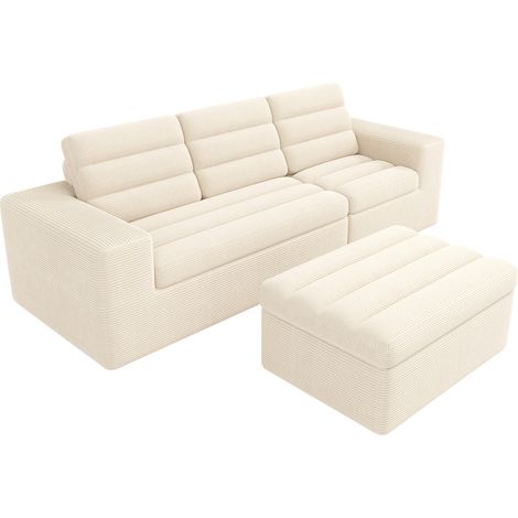 Modulares L-Ecksofa aus beigem Samtoptik-Stoff, ohne Montage, MODENUIT (1/5)