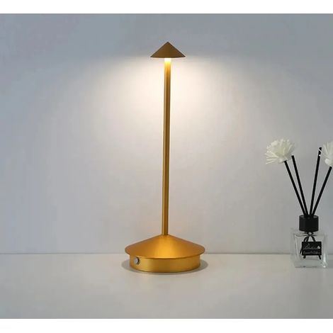 Kabellose LED-Schreibtischlampe mit einstellbarer Helligkeit, wiederaufladbar, ideal für Restaurants, Bars, Schlafzimmer, Nachtlicht mit drei einstellbaren Farben, goldfarben.
