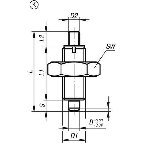 KIPP Arretierbolzen ohne Bund Gr.9 M6x0,75 D3 Form K mit Gewindezapfen (1/2)