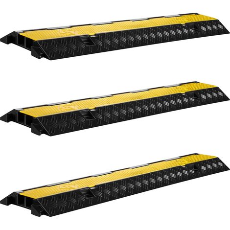 Wiltec Kanal Kabelbrücke 98 x 24 x 4,5 cm 3 Stück, Kabelkanal 13 t Tragkraft mit 2 Kanälen, Überfahrschutz bis 30 km/h, Kabel Trittschutz aus PP und Gummi